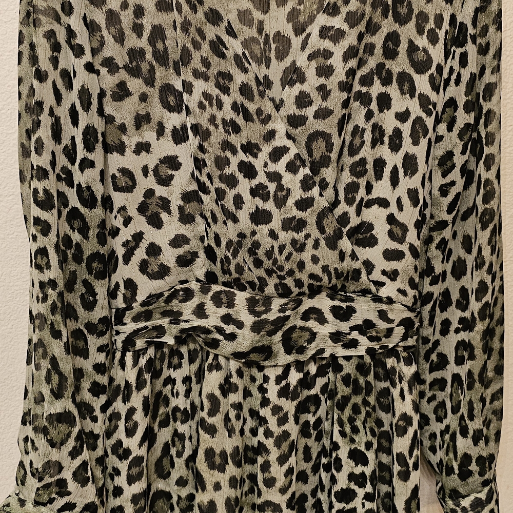 Zara Leopard Print Long Sleeve Dress in Black and Cream